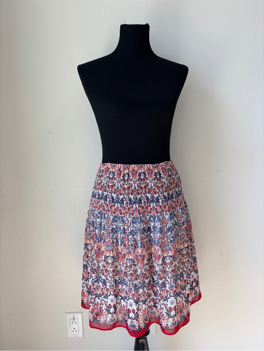 Max Studio Floral Smocked Waist Red & Blue Women's Skirt